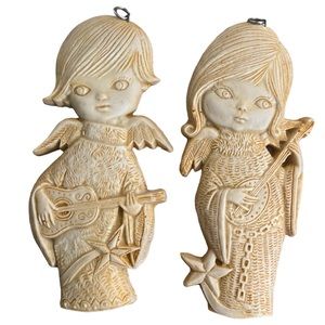 Vintage • 2pc Cherub Angels Resin Christmas Ornaments Wall Art Decoration